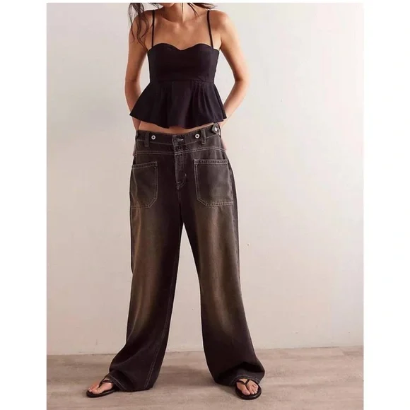 FREE PEOPLE WE THE FREE palmer cuffed jeans in chalkboard NWT 29 - Picture 1 of 17